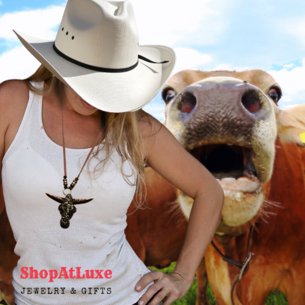 Happy Longhorn Beaded Suede Necklace